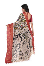 Red Kalamkari Print Saree with Nandi Print Zari Border on Nellore Silk