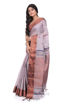 Silver Colour Copper Border Saree on Zari Tissue Saree