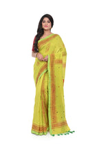 Pista Green Handloom Saree with Block and Patch Work