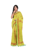 Pista Green Handloom Saree with Block and Patch Work