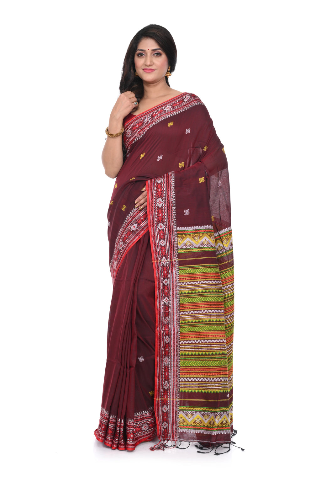 Maroon Colour Pure Handloom Saree with Heavy Pallu