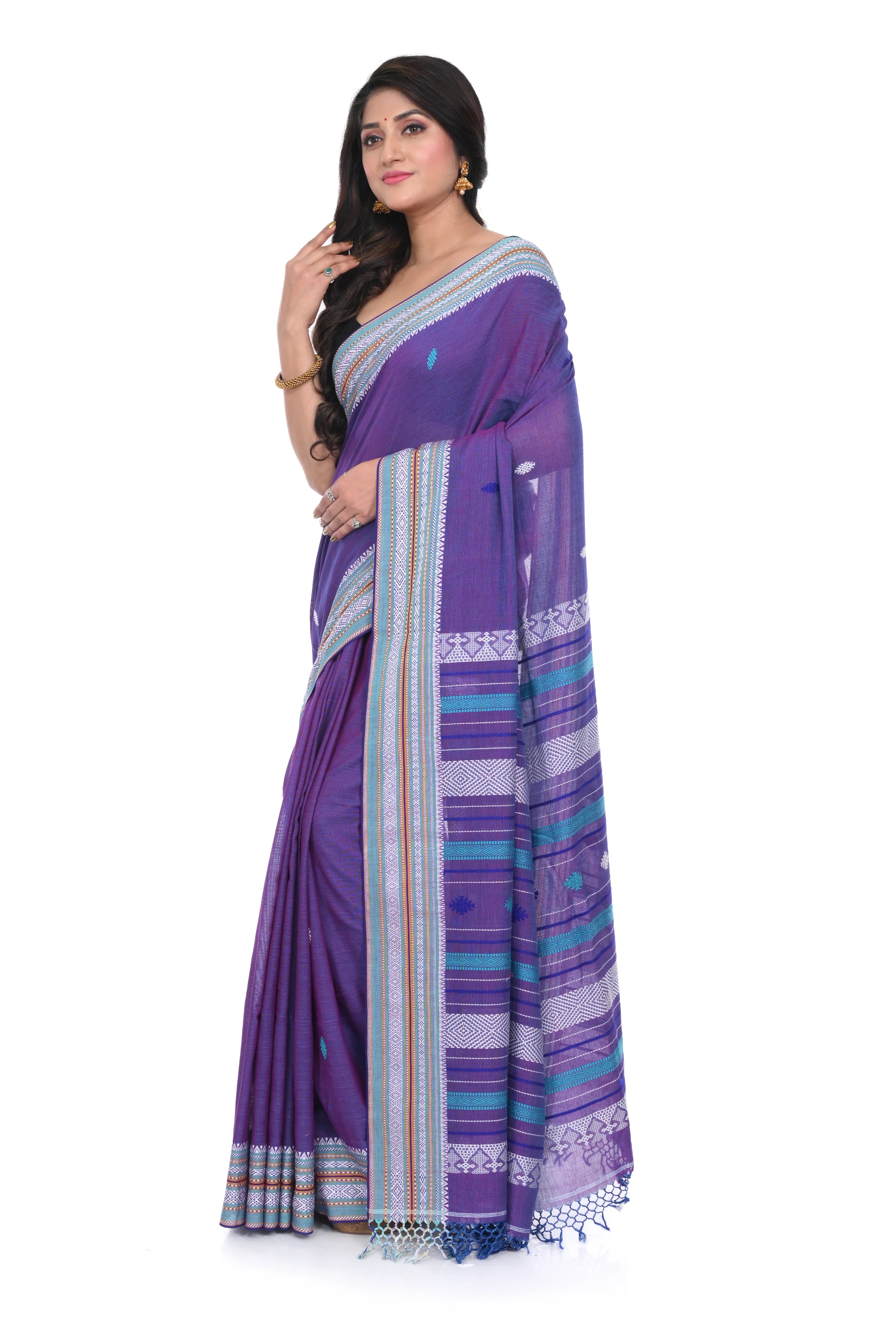 Purple Colour High Quality Pure Handloom Saree with Heavy Pallu