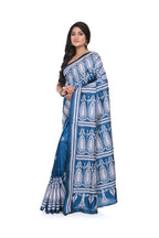 Peacock Blue Pure Silk Kantha Saree with White Thread Work