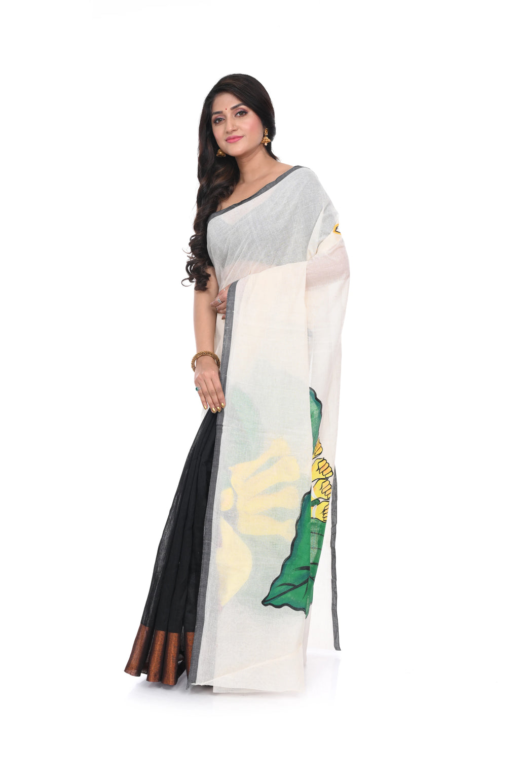 Pure Cotton Half Half Saree with Beautiful Hand Paint Durga Motif on Pallu