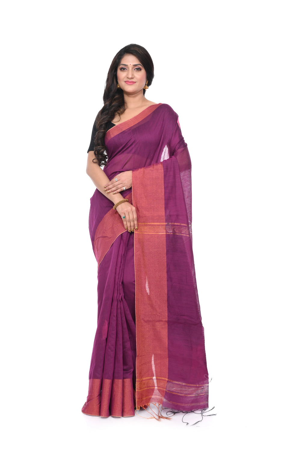 Magenta Handloom Saree with Hand - Painted Pallu
