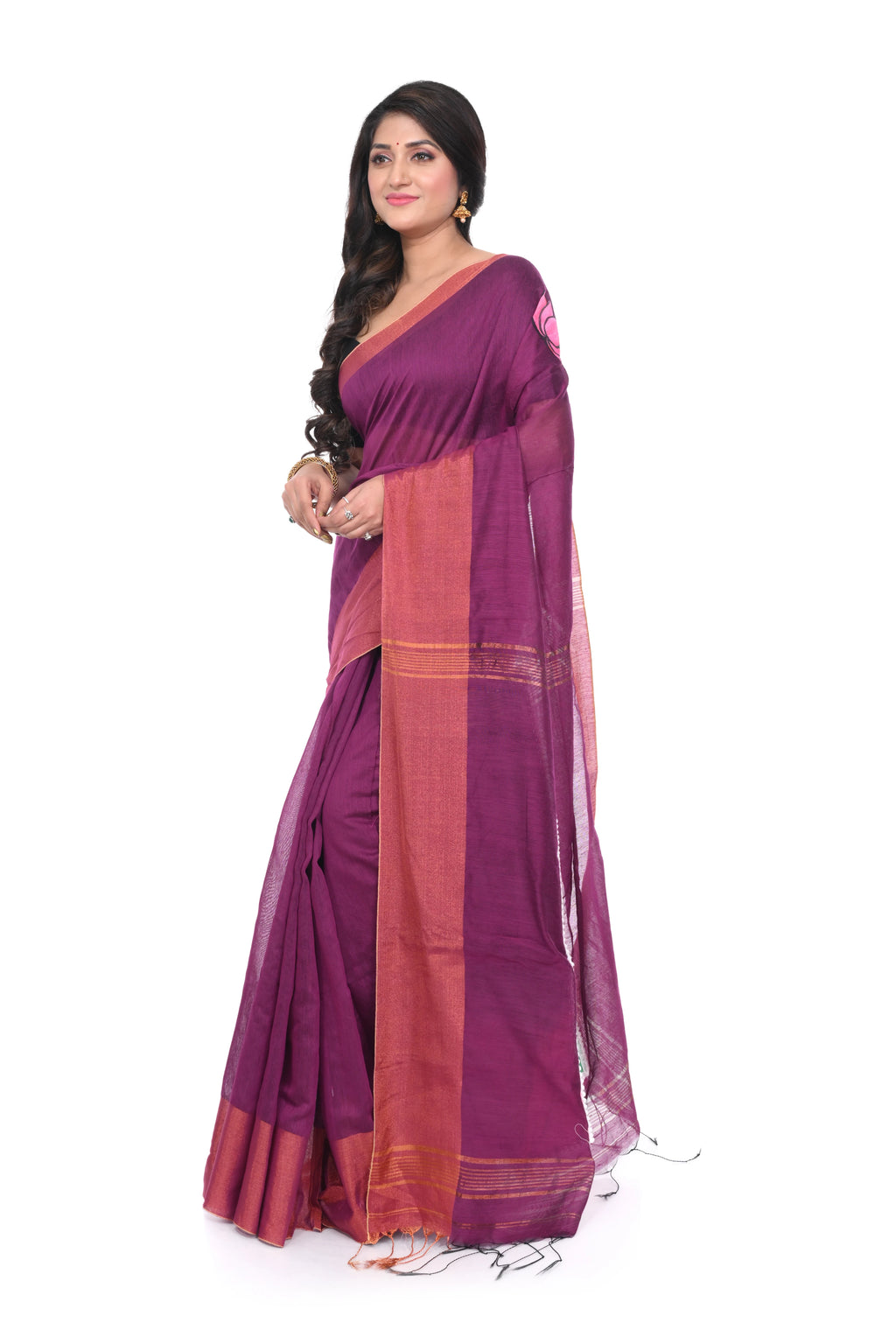 Magenta Handloom Saree with Hand - Painted Pallu