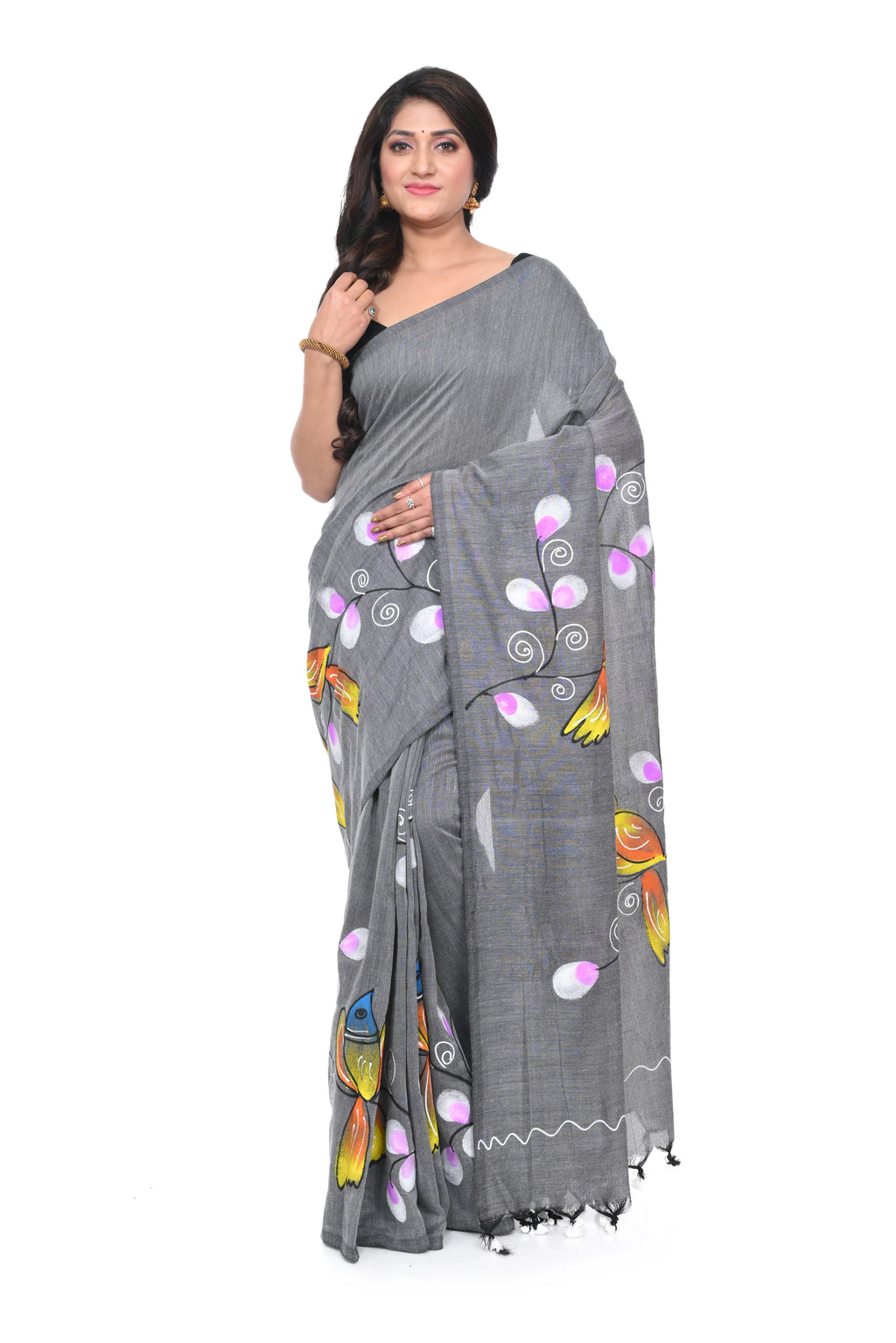 Hand - Painted Cotton Saree