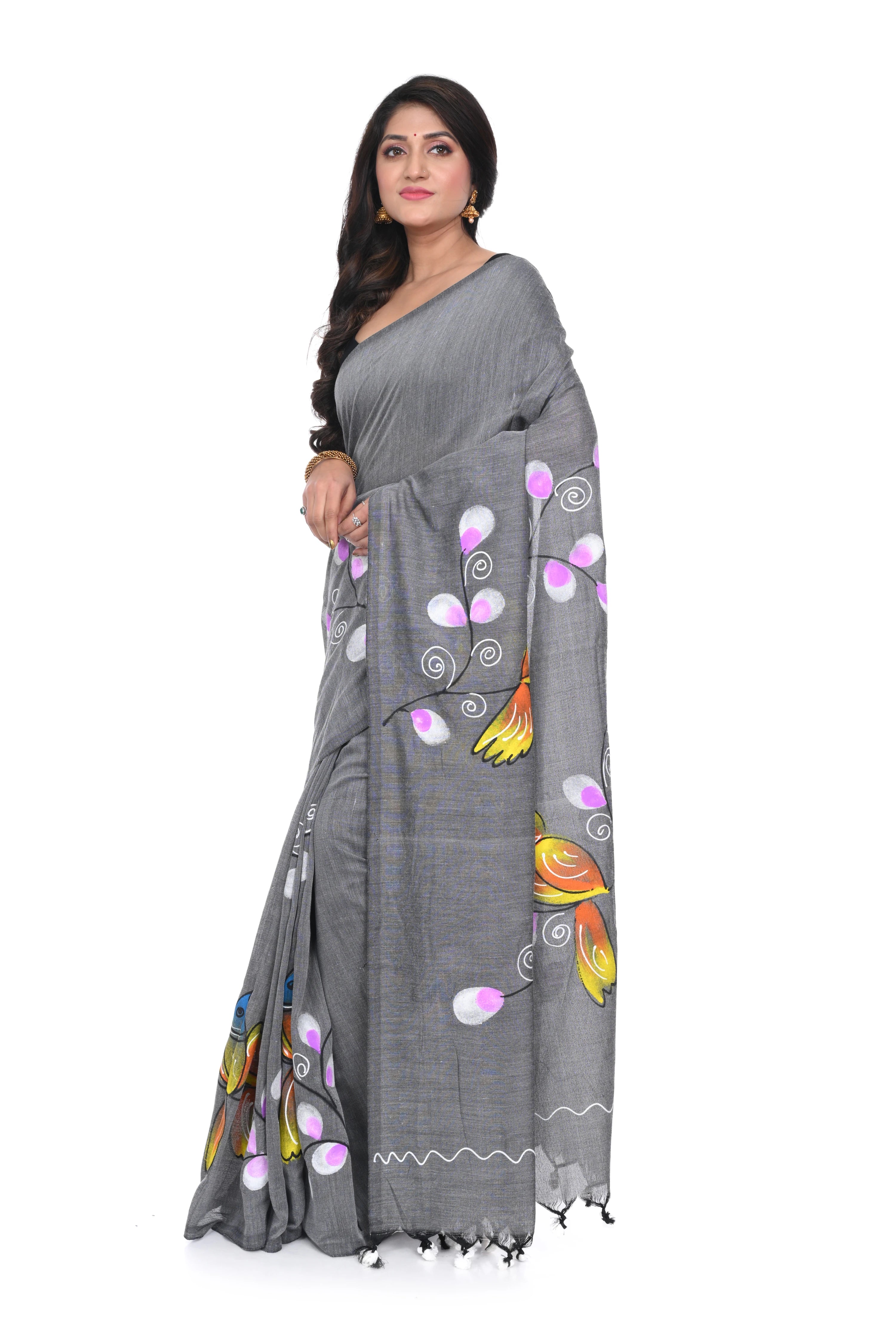 Hand - Painted Cotton Saree