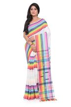 Rainbow - Coloured Cotton Handloom Saree on White Base