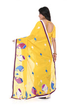 Half - and - Half Yellow Pink Applique Saree with Fish Motifs