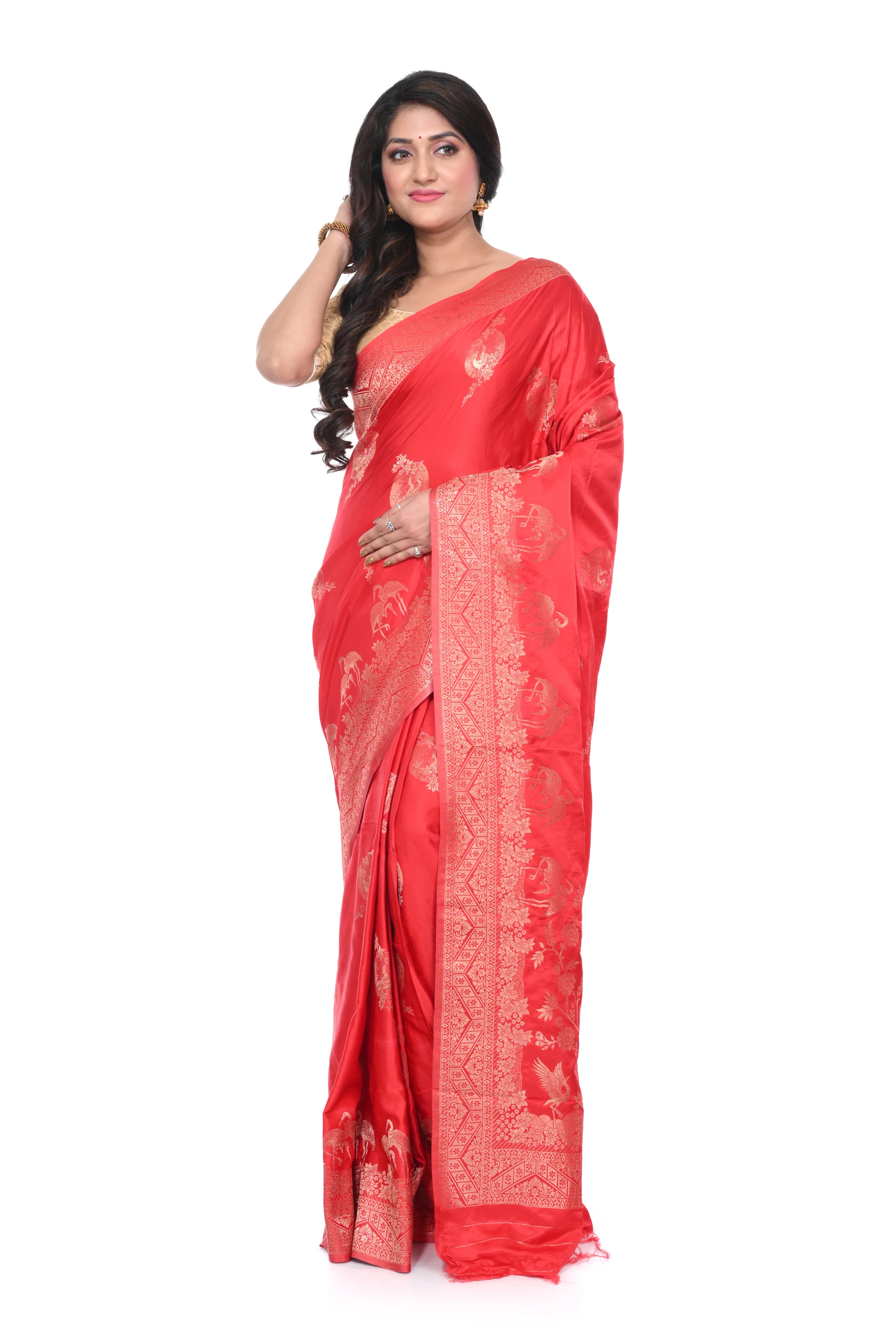 Tomato Red Mashru Benarasi Saree
