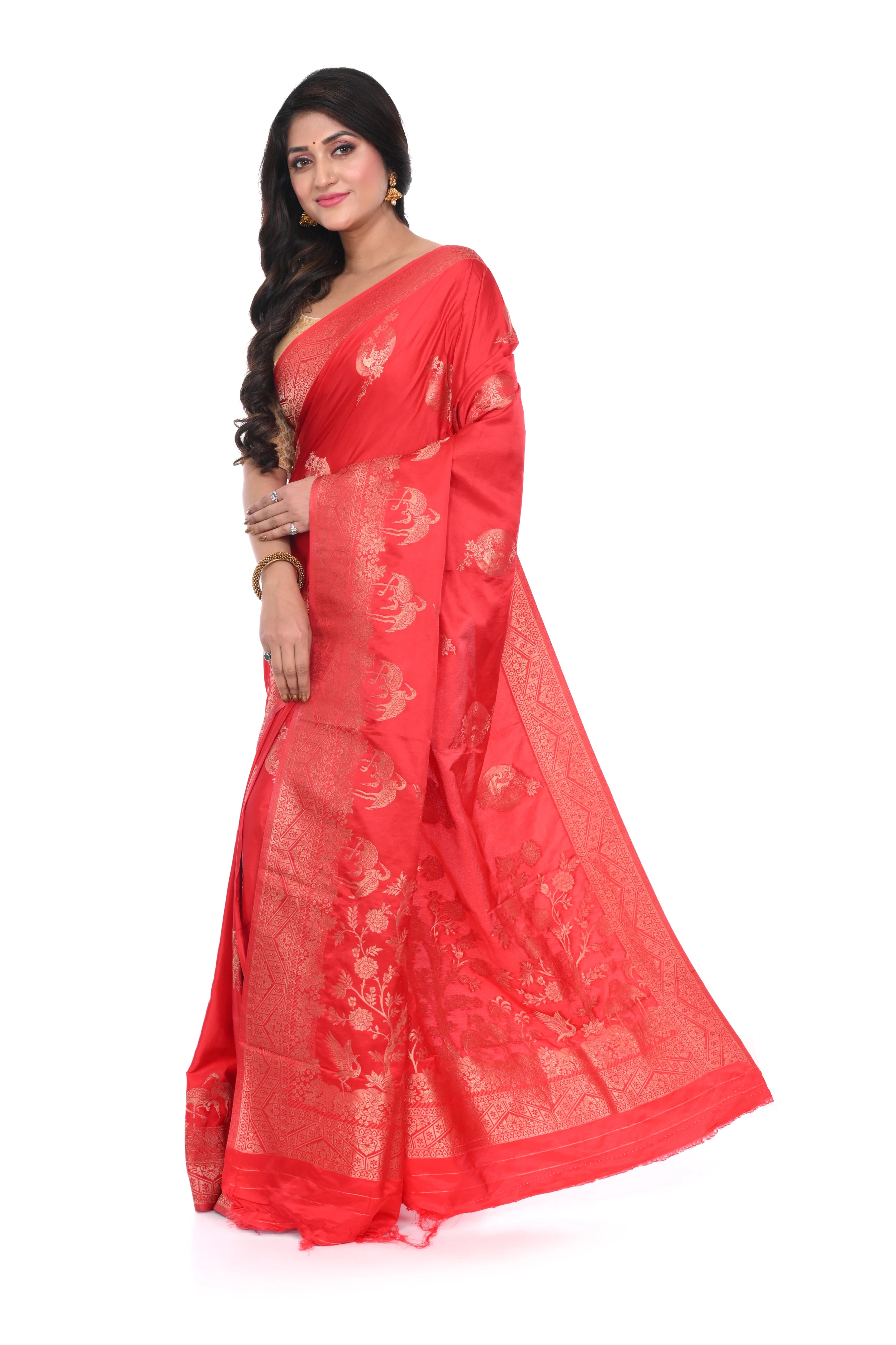 Tomato Red Mashru Benarasi Saree