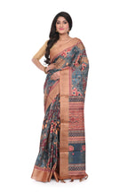Semi Tussar Saree with Copper Border & Mosaic Print