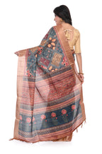 Semi Tussar Saree with Copper Border & Mosaic Print