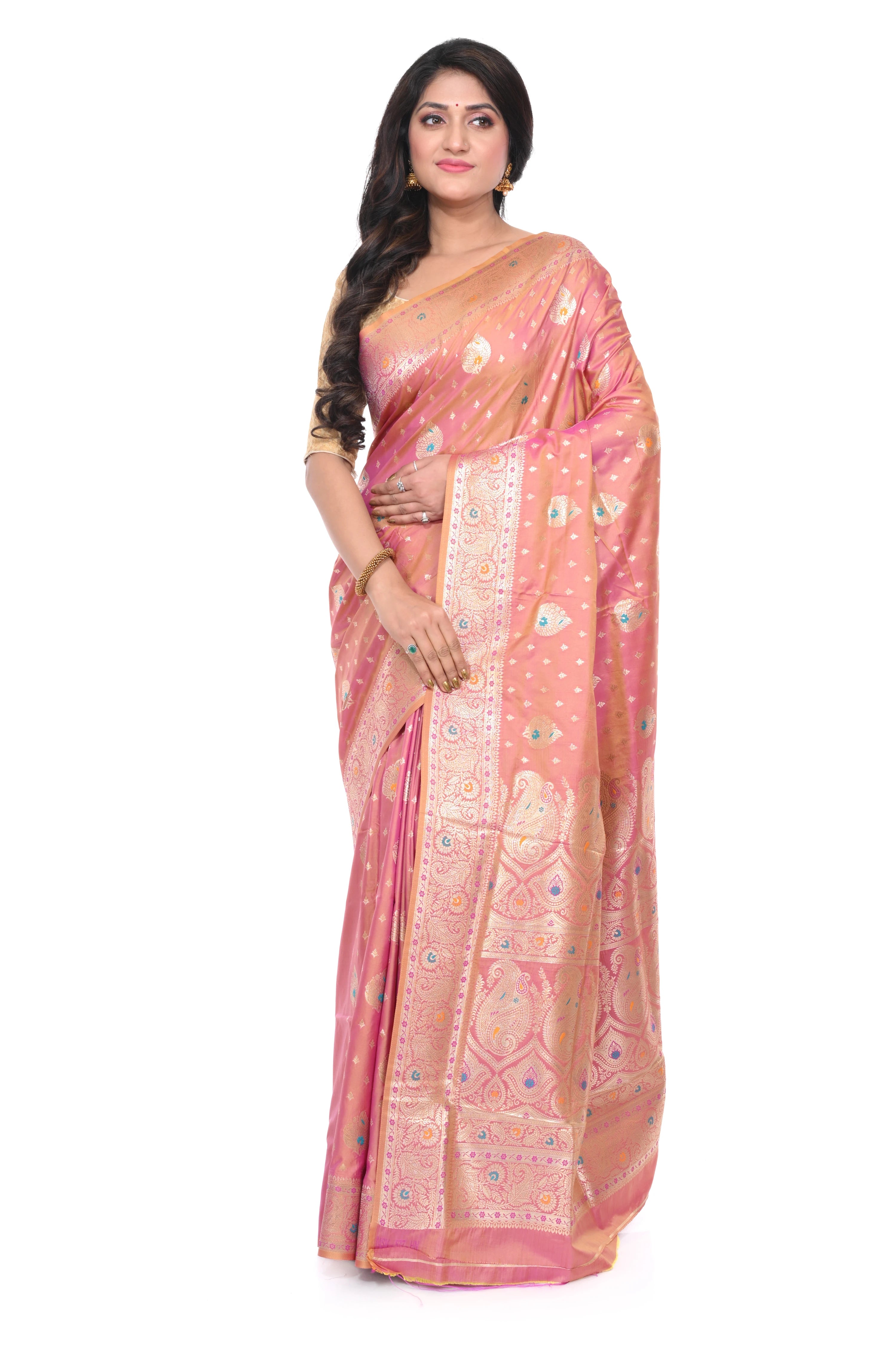 Pink Benarasi Saree with Copper Zari