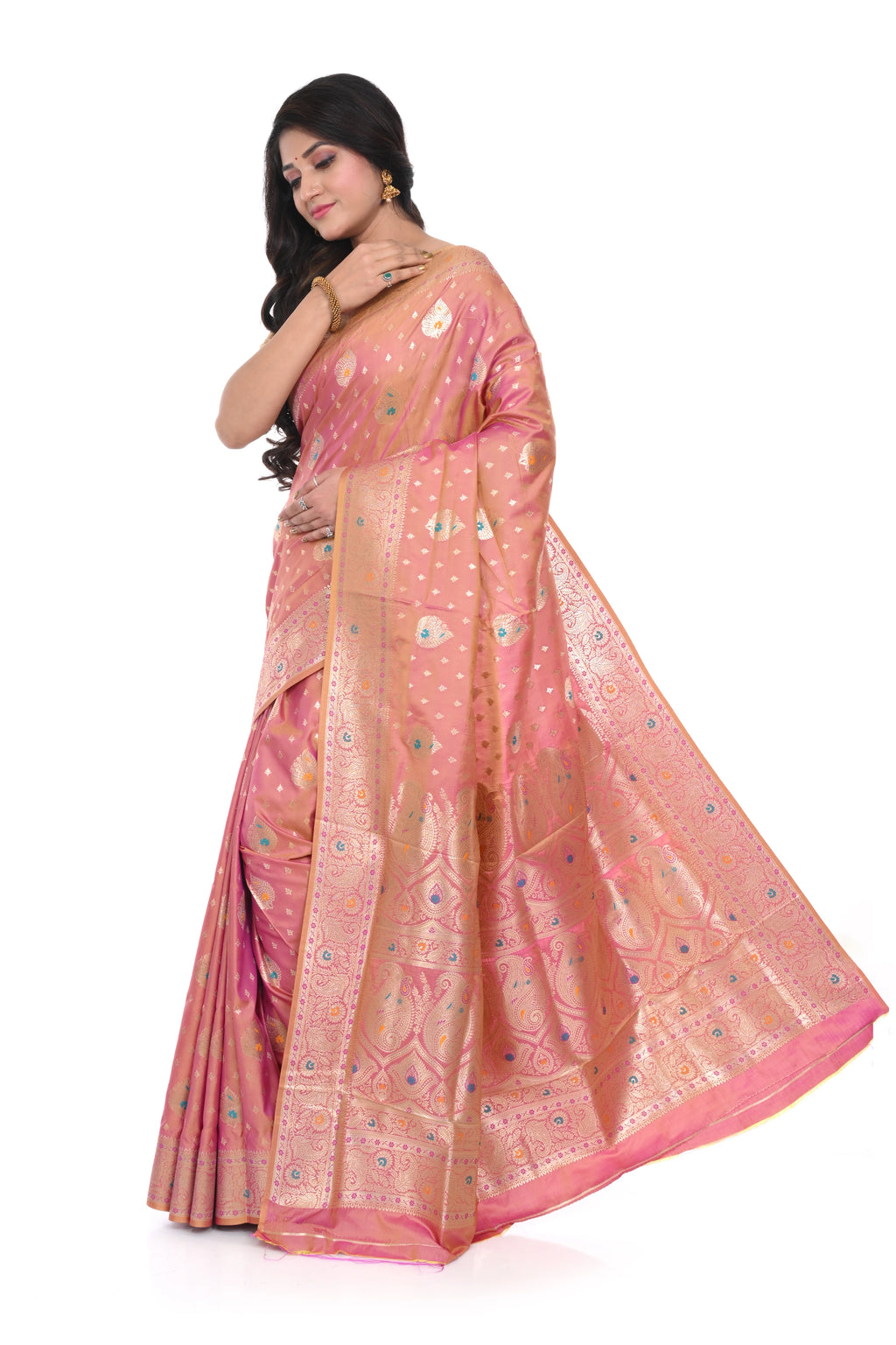 Pink Benarasi Saree with Copper Zari