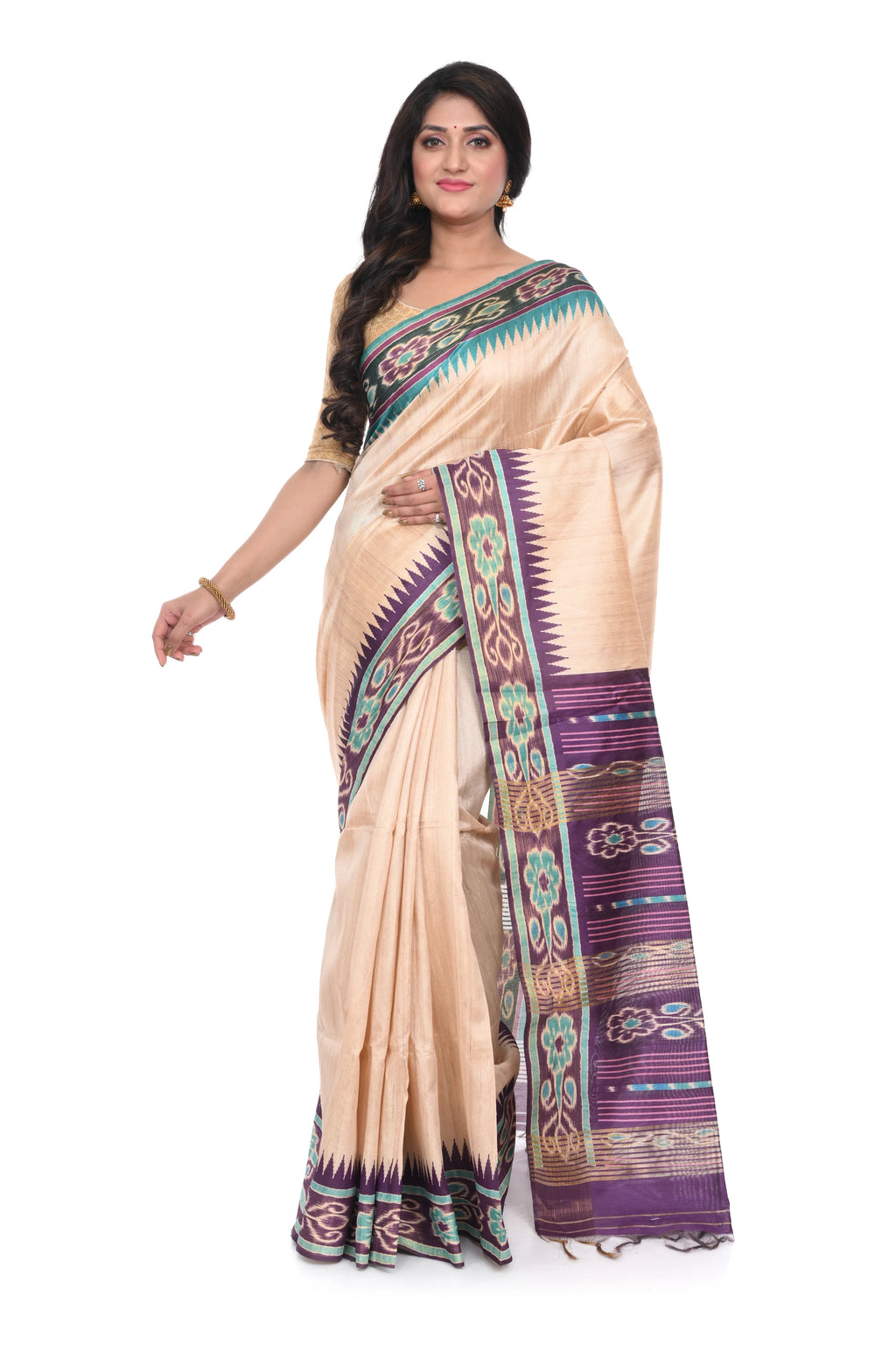 Violet Semi Tussar Saree with Kotki Border