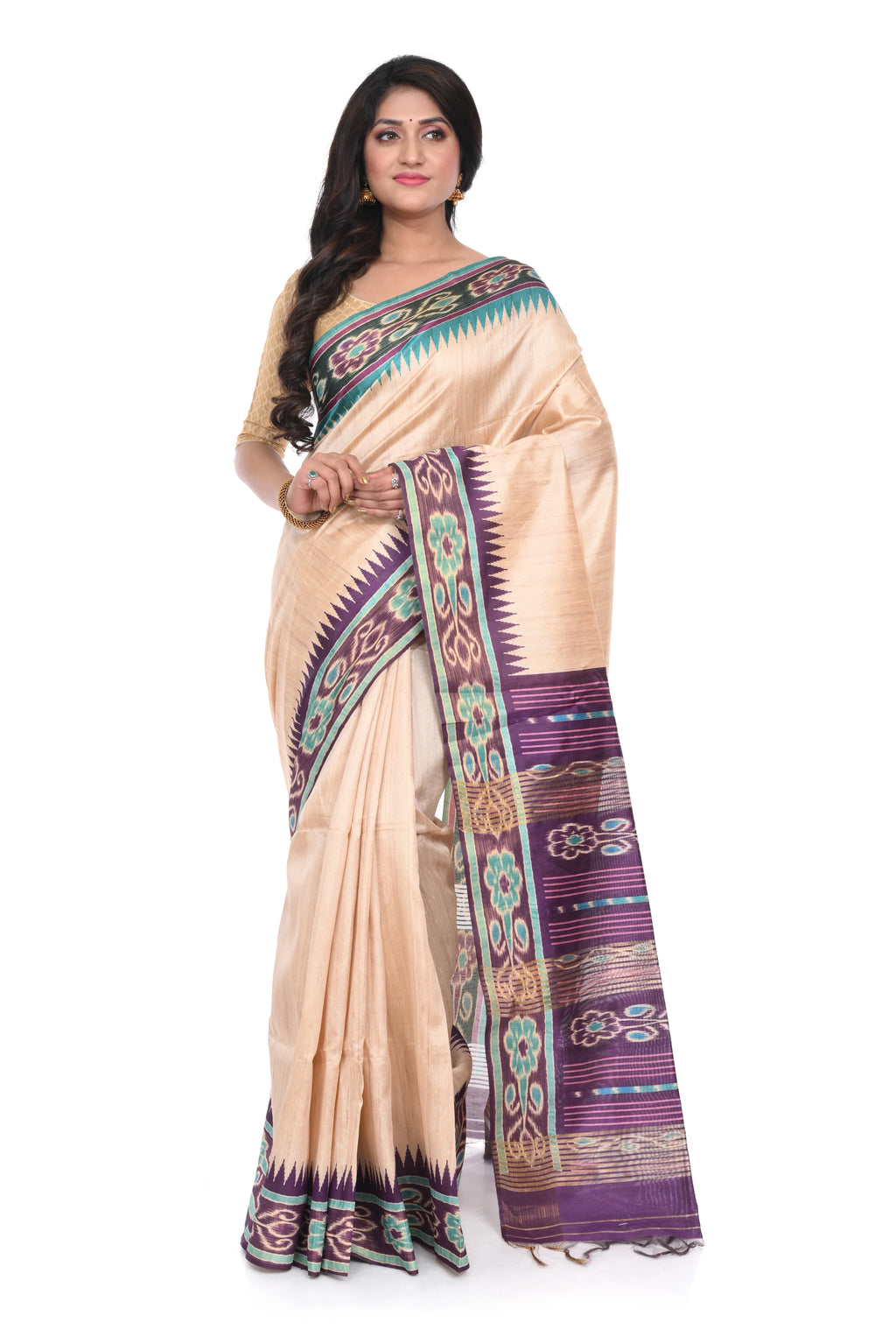 Violet Semi Tussar Saree with Kotki Border