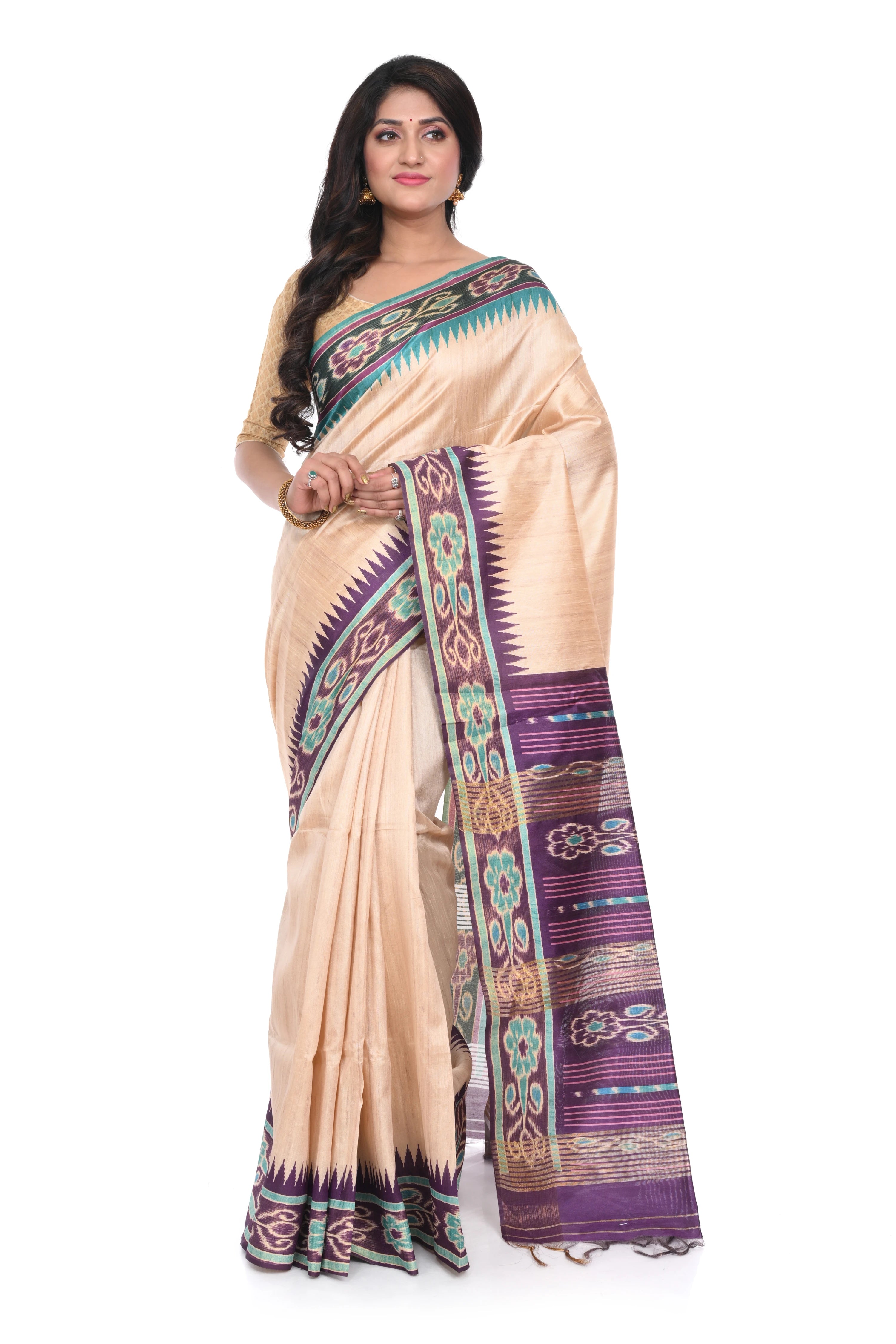 Violet Semi Tussar Saree with Kotki Border