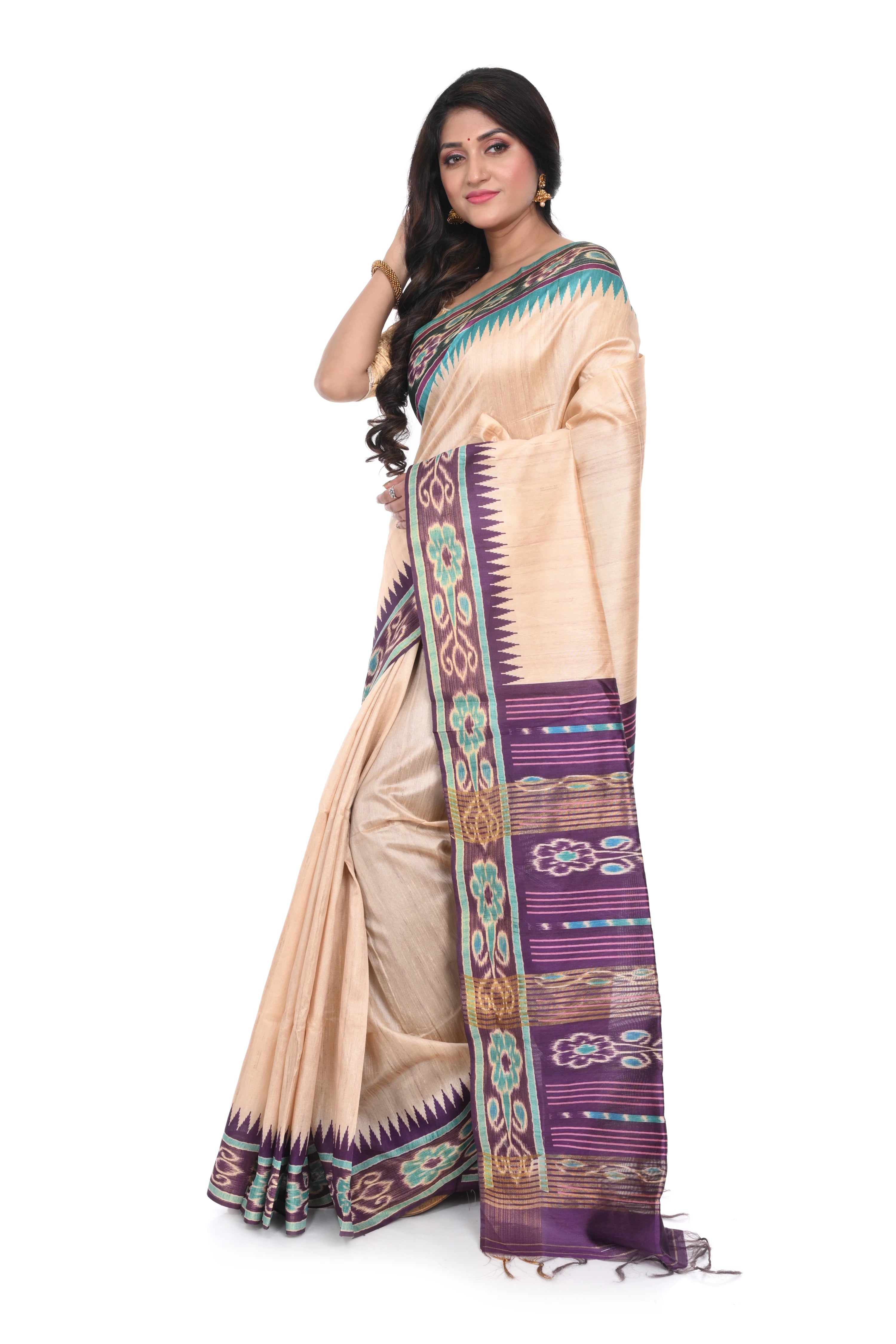 Violet Semi Tussar Saree with Kotki Border