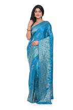 Sky Blue Mashru Silk Saree with Antique Zari Border