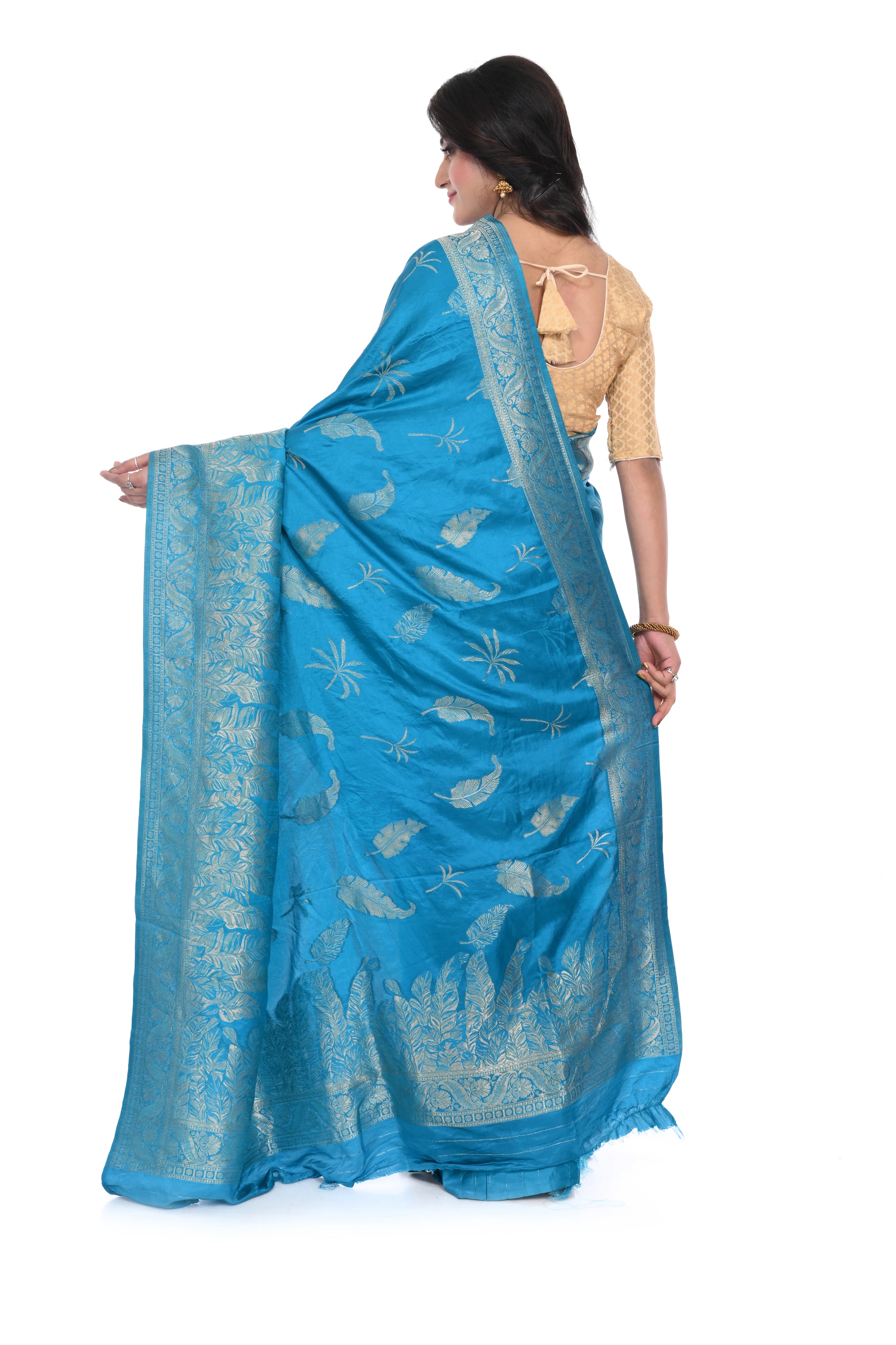 Sky Blue Mashru Silk Saree with Antique Zari Border