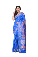 Blue Swarnachari Saree with Red Meenakari Work