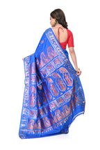 Blue Swarnachari Saree with Red Meenakari Work