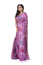 Pink Pure Tussar Silk Saree with Sunflower Motif Needle Work