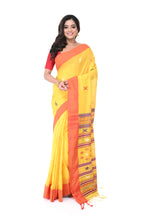 Yellow Handloom Saree with Red Border, Multicolour Buta & Rich Pallu