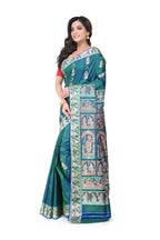 Greenish - Blue Pure Baluchori Saree with Meenakari Work Border & Long Pallu