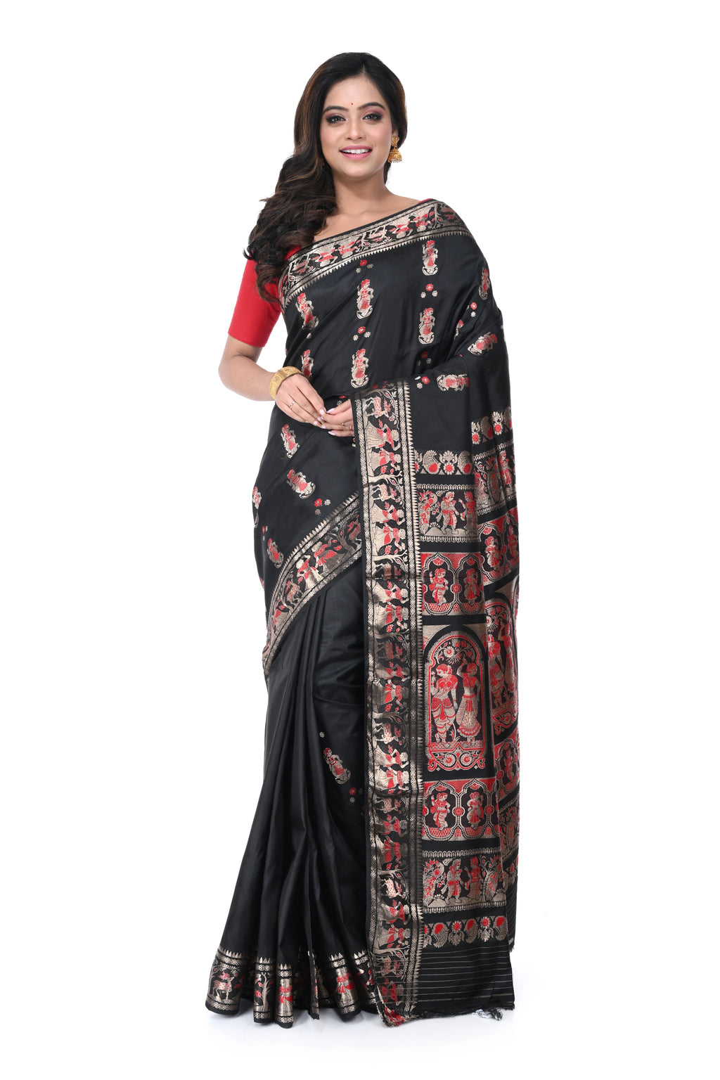 Black Swarnachari Saree with Red Meenakari Work