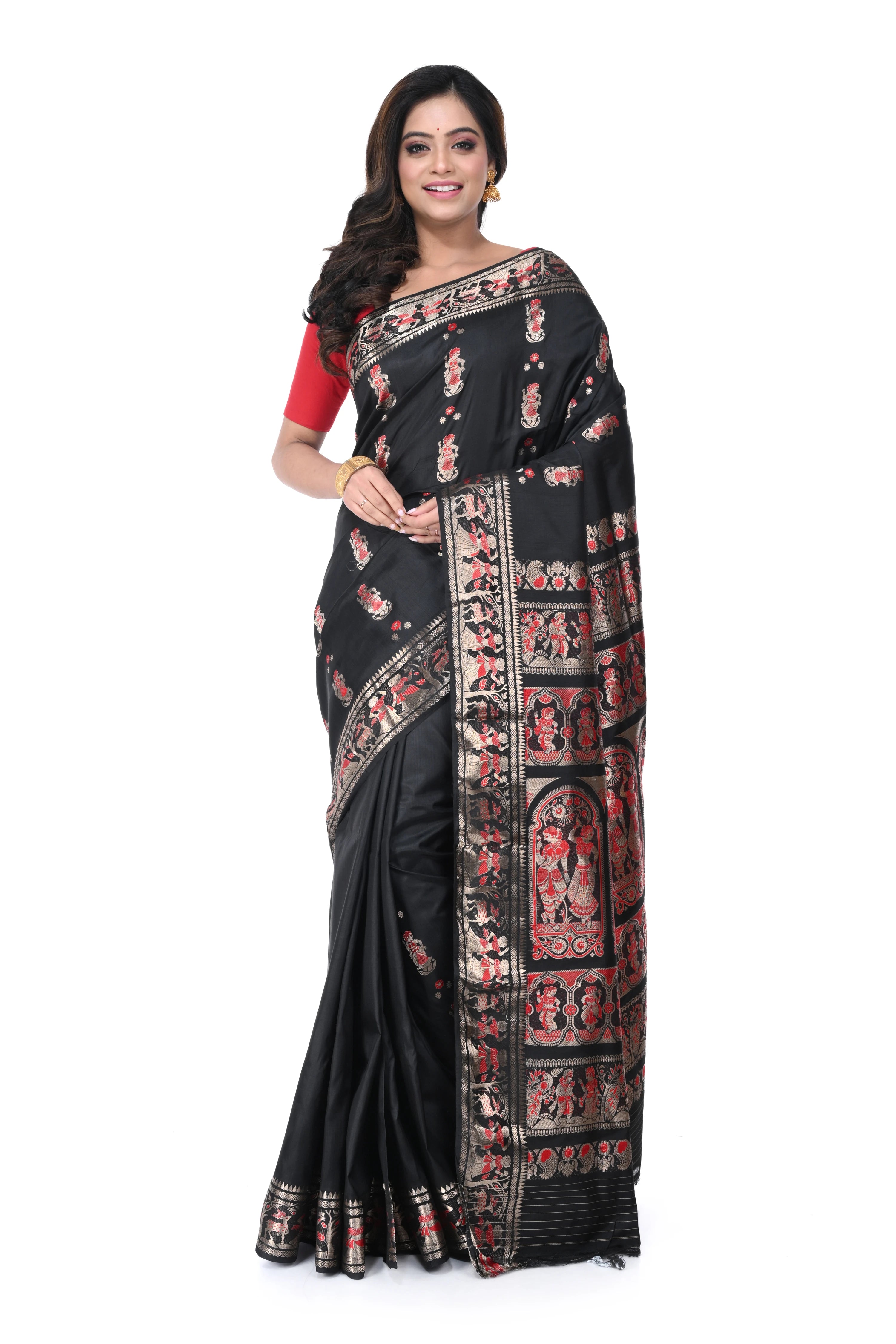 Black Swarnachari Saree with Red Meenakari Work
