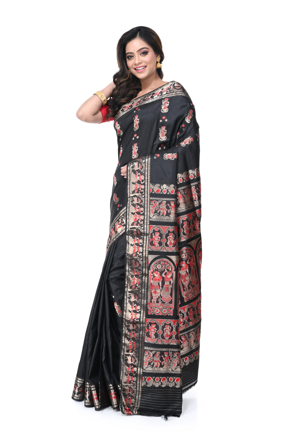 Black Swarnachari Saree with Red Meenakari Work