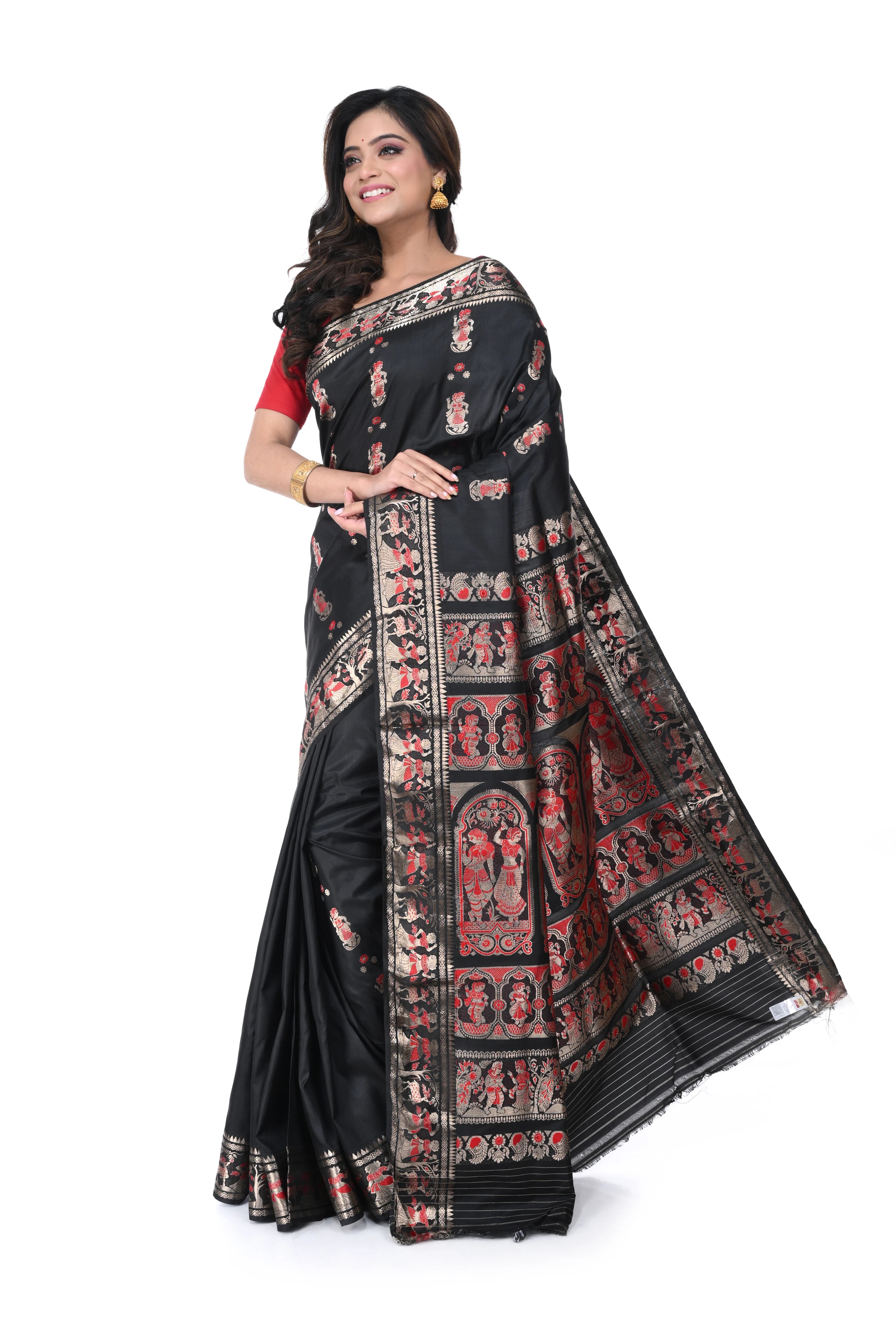 Black Swarnachari Saree with Red Meenakari Work