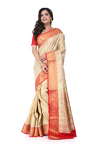 Tussar - Coloured Satin Benarasi Saree with Red Border & Zari Pallu
