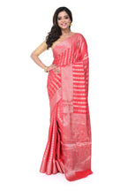 Pink - Red Benarasi Silk Saree with Zari Laheria Pattern