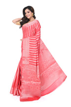 Pink - Red Benarasi Silk Saree with Zari Laheria Pattern