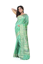 Pista Green Swarnachari Saree with Blue Meenakari Work