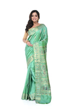 Pista Green Swarnachari Saree with Blue Meenakari Work