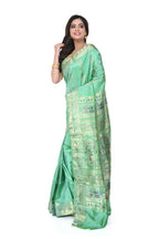 Pista Green Swarnachari Saree with Blue Meenakari Work
