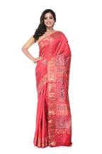 Orange - Pink Dual Tone Swarnachari Saree with Blue Meenakari Work