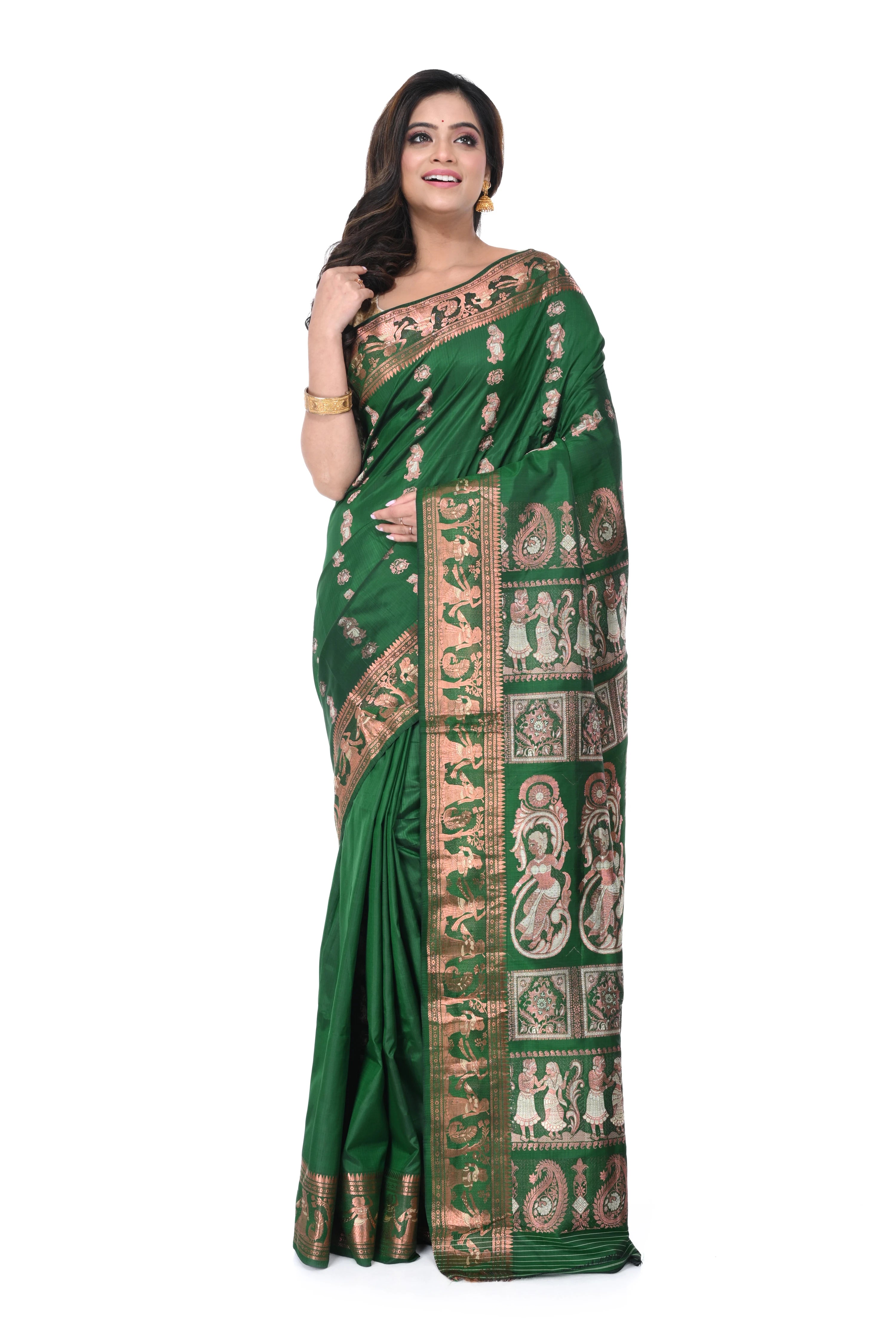 Green Swarnachari Saree with Copper Zari Meenakari Work
