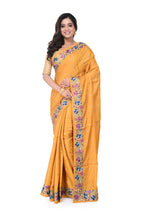 Semi Tussar Saree in Golden Yellow with Parshi Work