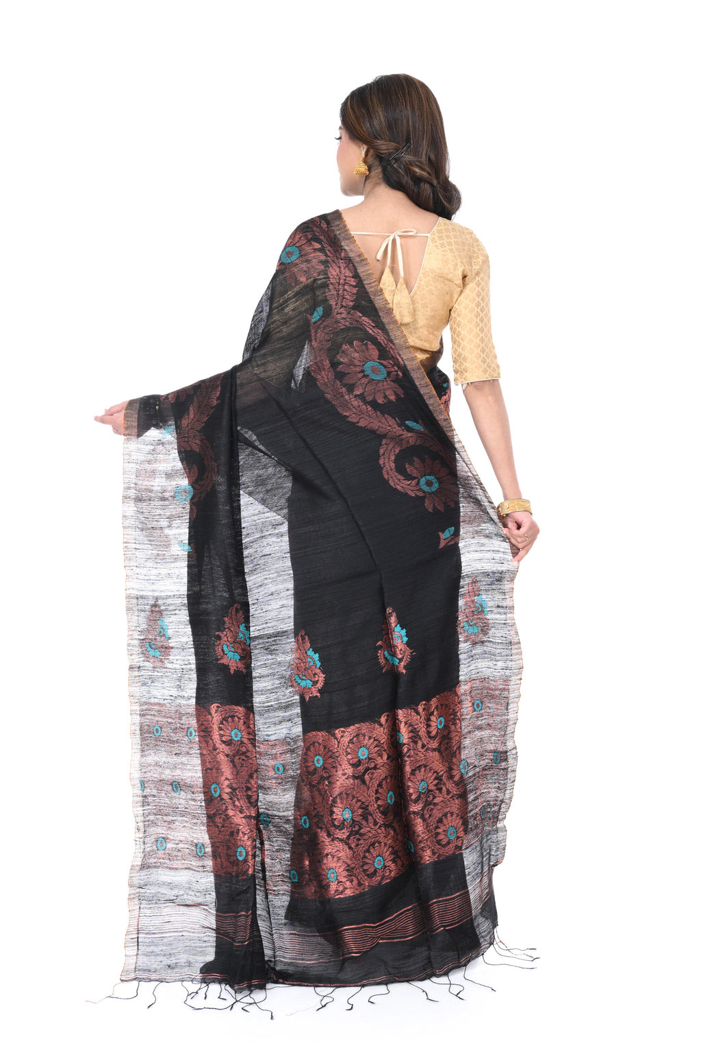 Black Matka Silk Saree with Copper Zari Work