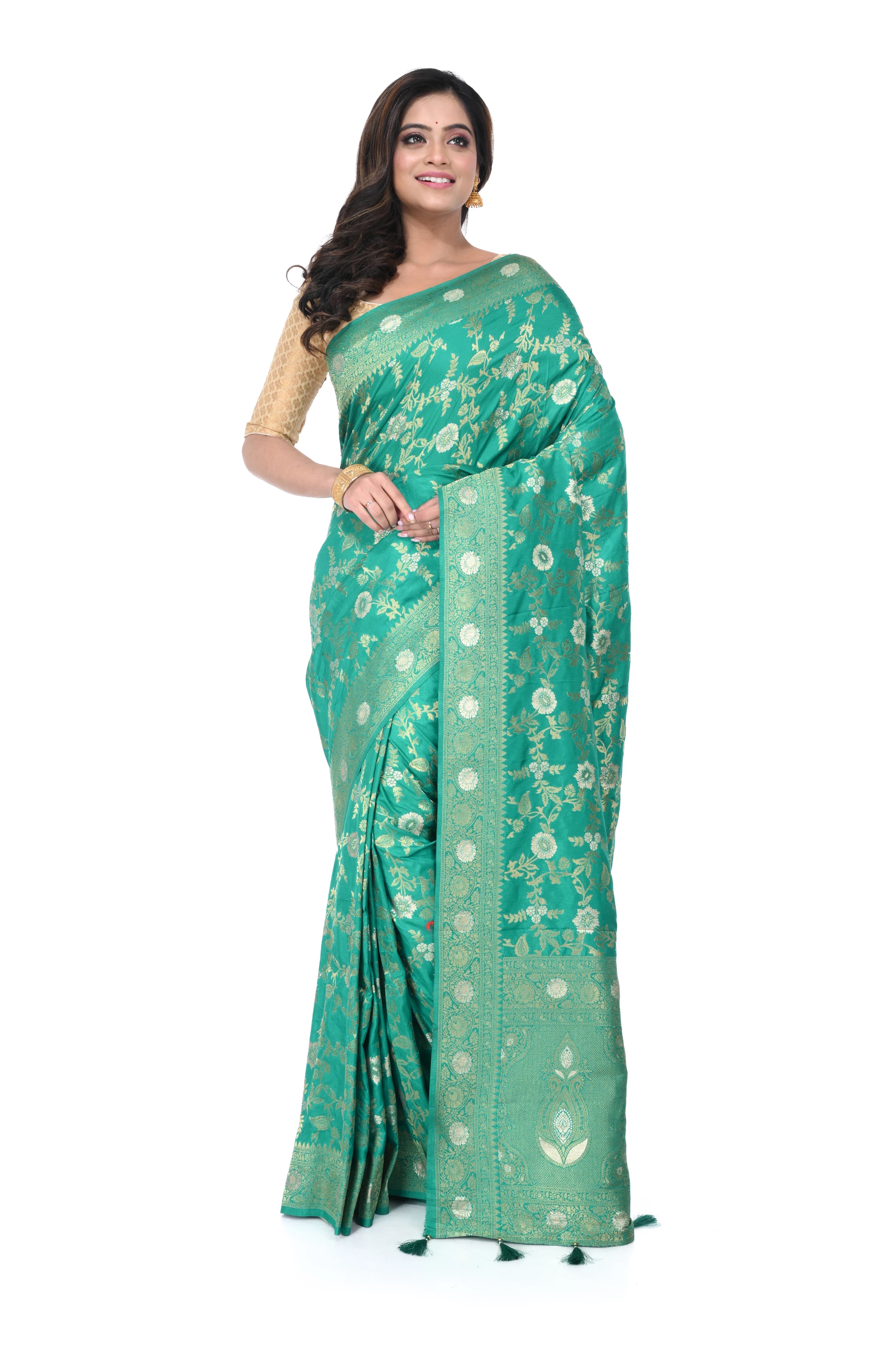 Mint Green Benarasi Saree with Soft Zari Work
