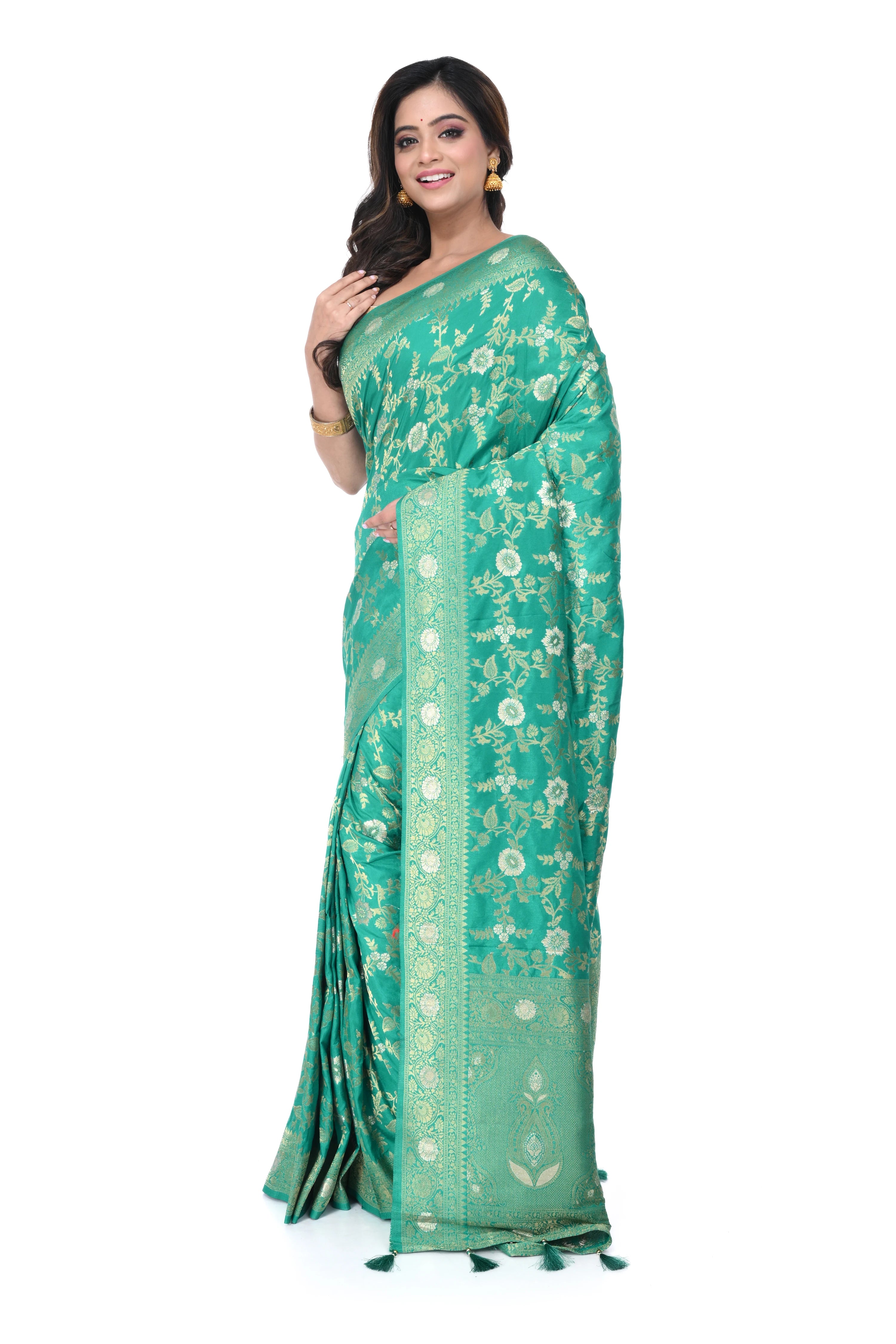 Mint Green Benarasi Saree with Soft Zari Work