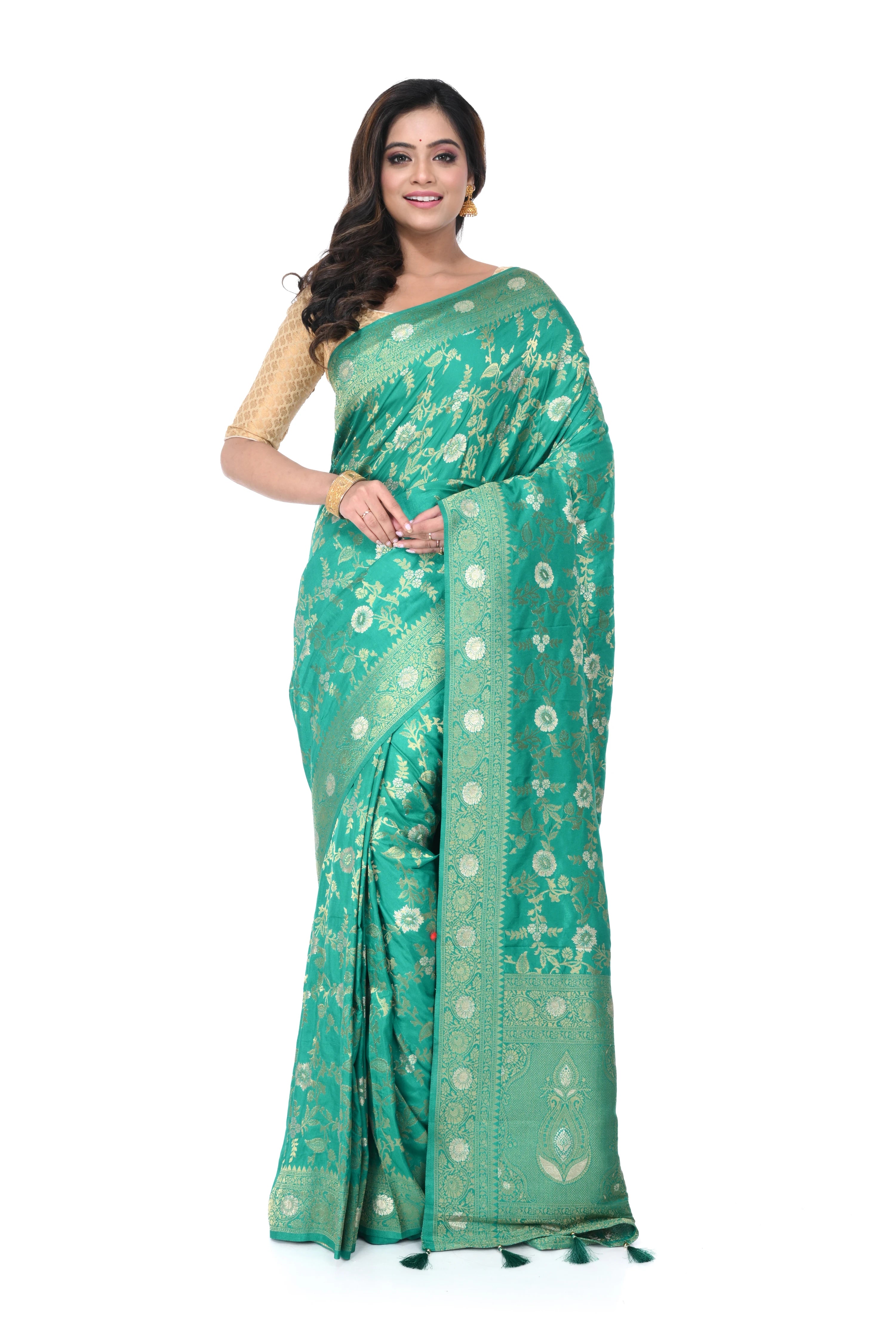 Mint Green Benarasi Saree with Soft Zari Work