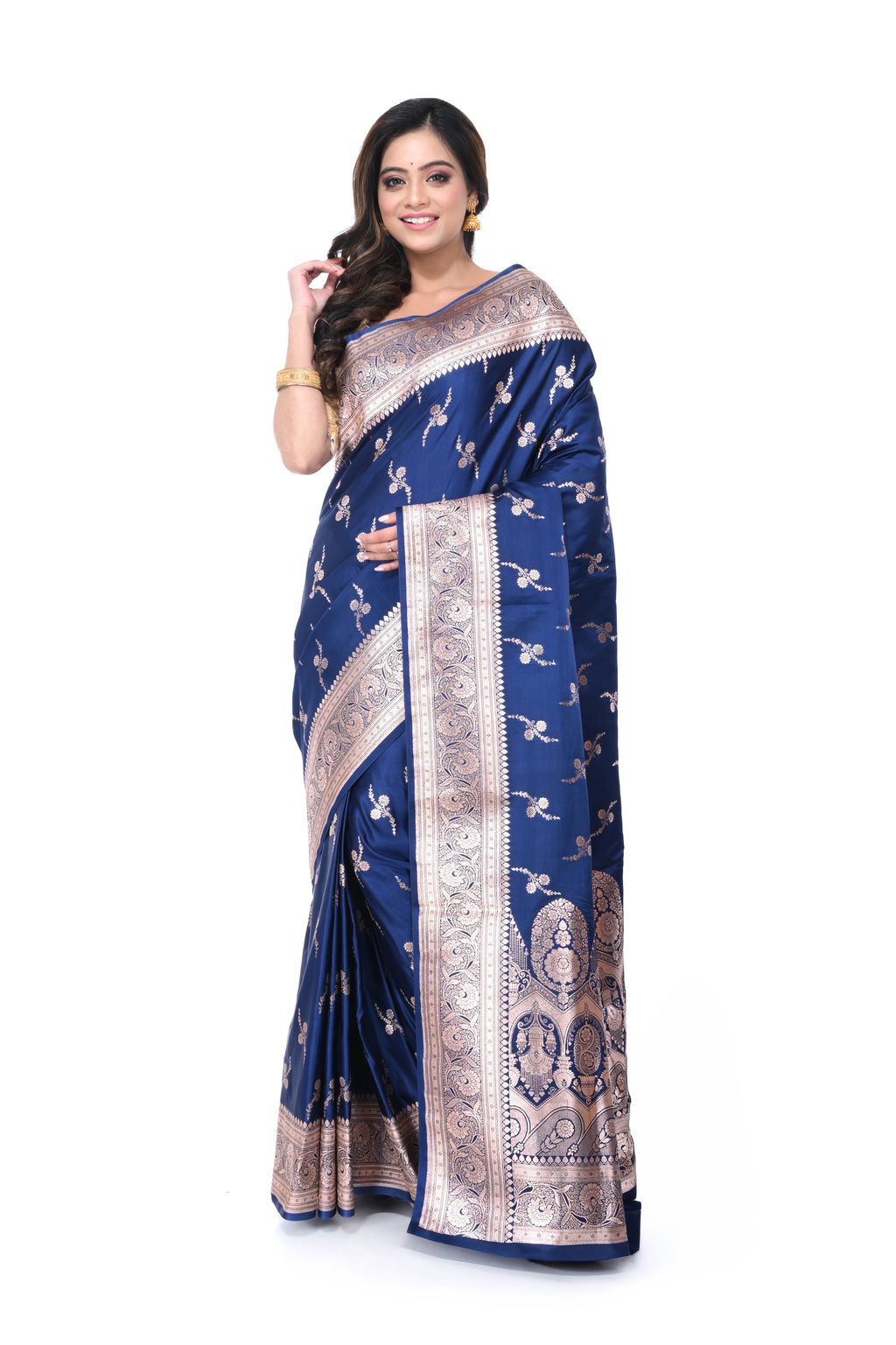 Blue Mashru Benarasi Saree with Heavy Pallu