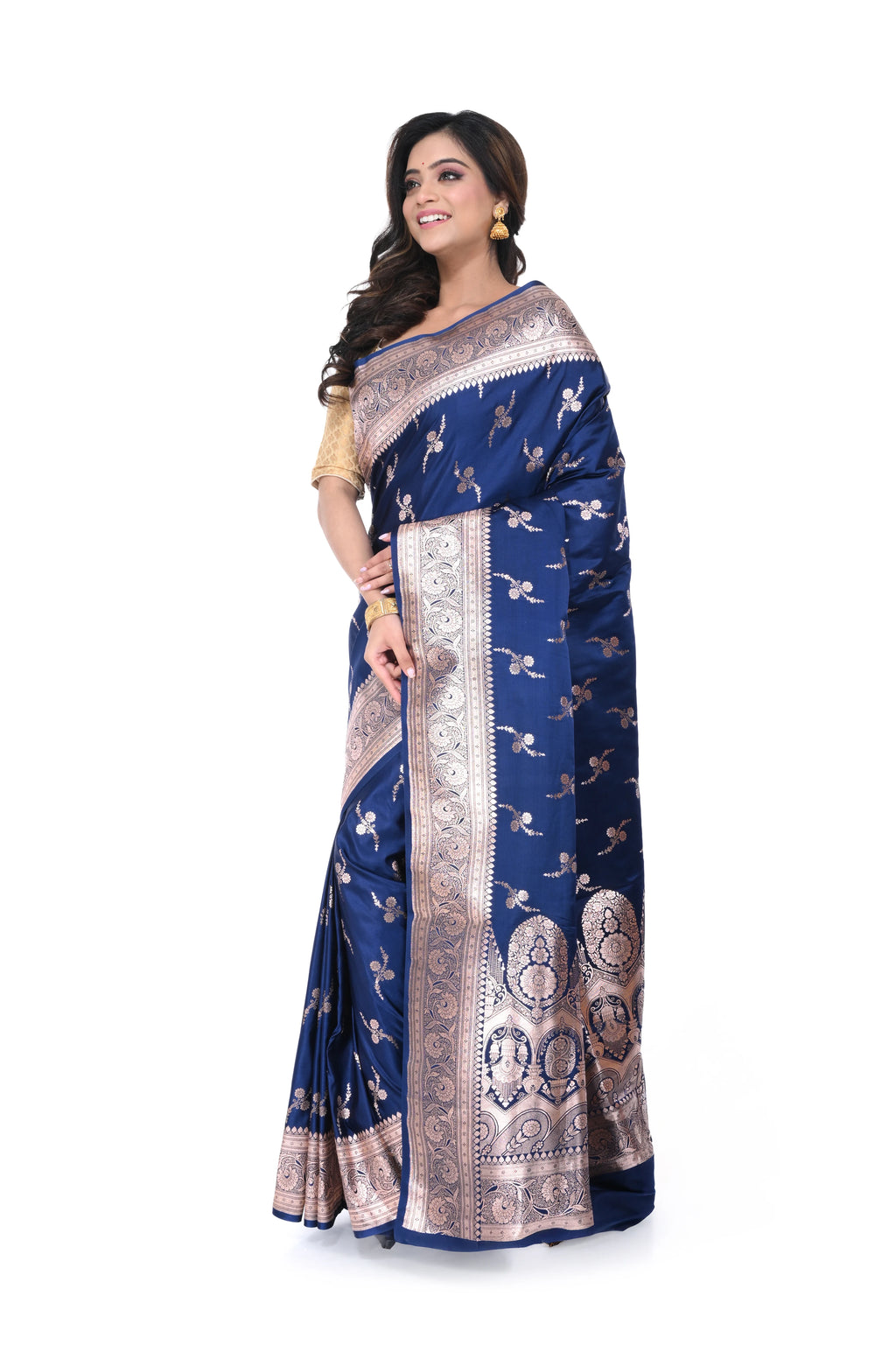 Blue Mashru Benarasi Saree with Heavy Pallu